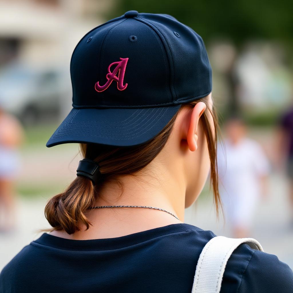 Person wearing a branded cap and carrying a canvas tote bag